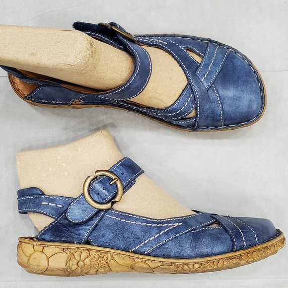 Josef Seibel Shoes - Josef Seibel Blue Leather Mary Jane Flats with Buckle